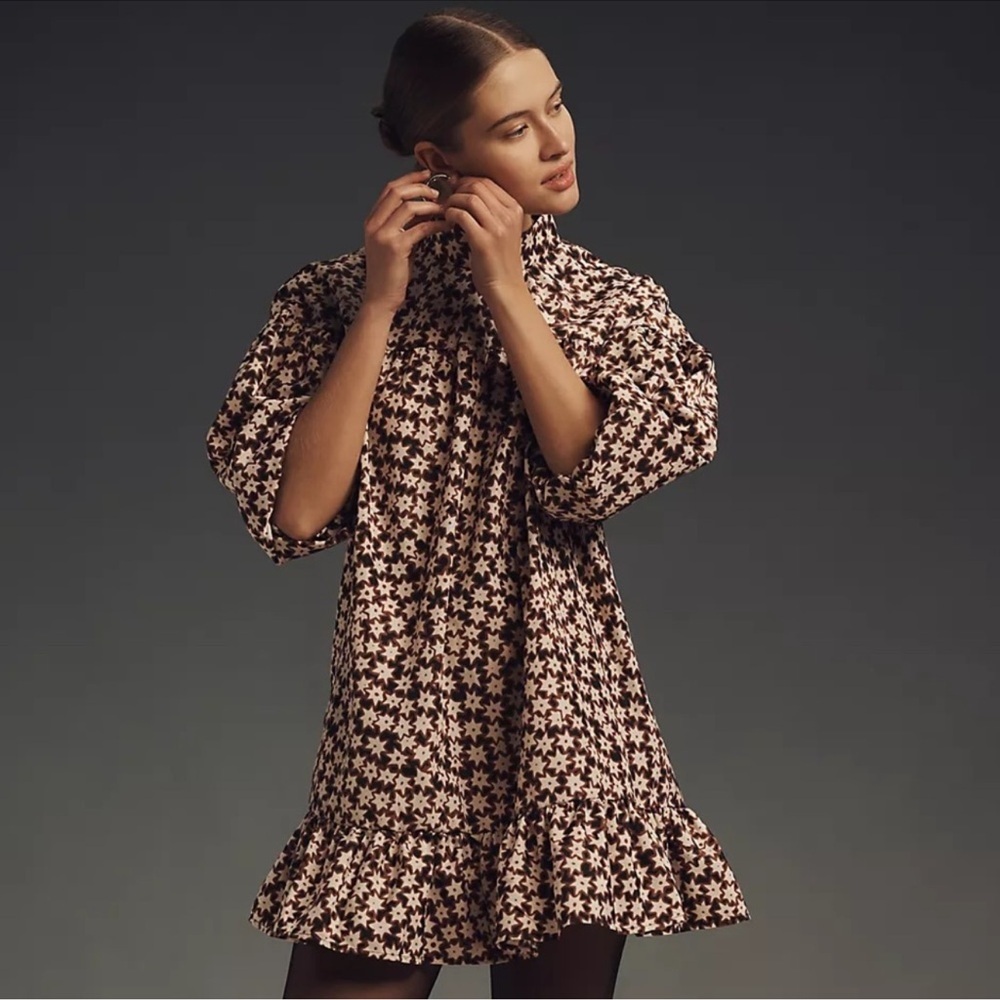 NWT! By Anthropologie Long-Sleeve Mock-Neck Swing Mini Dress 5️⃣